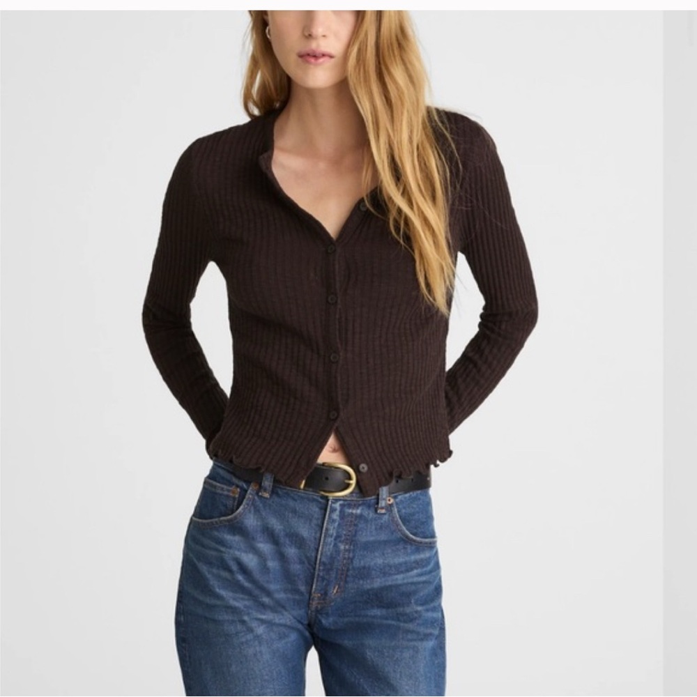 Madewell Dark Brown Ribbed Button-Down Shirt